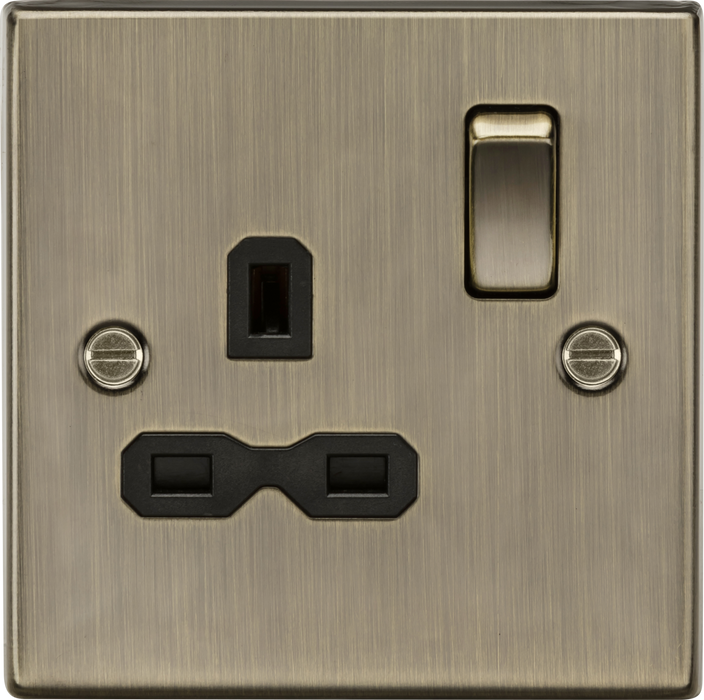 Knightsbridge CS7AB Square Edge 13A 1G DP Switched Socket - Antique Brass + Black Insert - westbasedirect.com