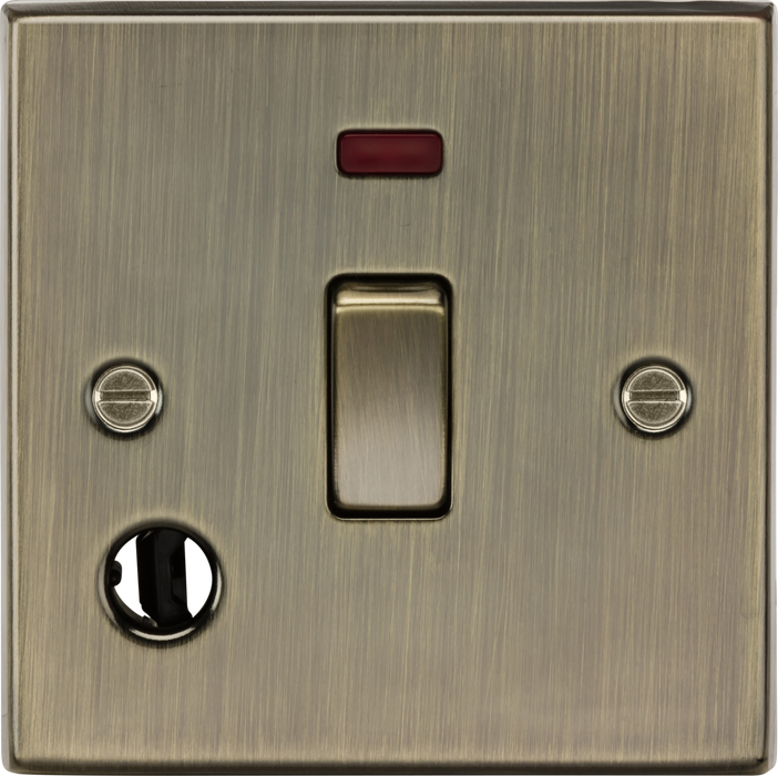 Knightsbridge CS834FAB Square Edge 20A 1G DP Switch + Neon & Flex Outlet - Antique Brass - westbasedirect.com