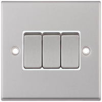 Selectric 7MPRO-103 7M-PRO 3 Gang 2 Way 10AX Plate Switch - Satin Chrome, White Insert
