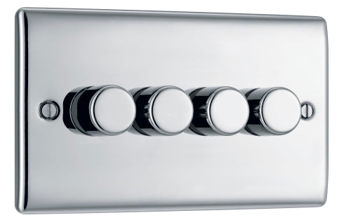 BG NBS84P Nexus Metal 2-Way Quad Leading Edge Dimmer Push On/Off - Brushed Steel - westbasedirect.com