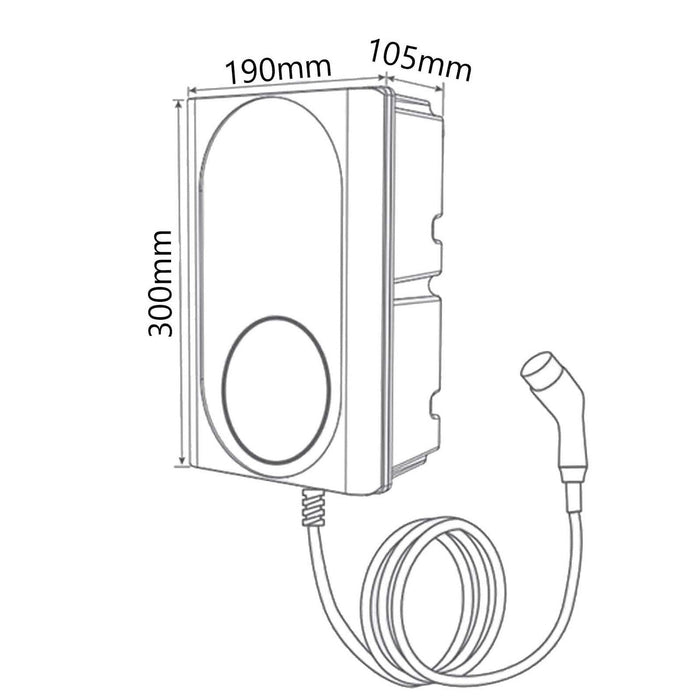 EVEC VEC03 Wall Mounted Smart EV Charger 7.4kW Single Phase Tethered Universal Socket Type 2 5M