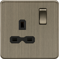 Knightsbridge SFR7000AB Screwless 13A 1G DP Switched Socket - Antique Brass + Black Insert