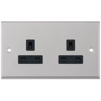 Selectric 7MPRO-220 7M-PRO 2 Gang 13A Unswitched Socket Outlet with 2 Earth Terminals - Satin Chrome, Black Insert