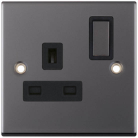 Selectric DSL421 5M 1 Gang 13A Switched DP Socket Outlet - Black Nickel, Black Insert