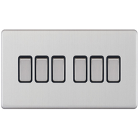 Selectric 5MPLUS-205 5M-PLUS Screwless 6 Gang 2 Way 10AX Plate Switch - Satin Chrome, Black Insert