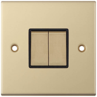Selectric DSL802 5M 2 Gang 2 Way 10AX Plate Switch - Satin Brass, Black Insert