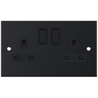 Selectric DSL11-22 5M 2 Gang 13A Switched DP Socket Outlet with 2 Earth Terminals - Matt Black, Black Insert