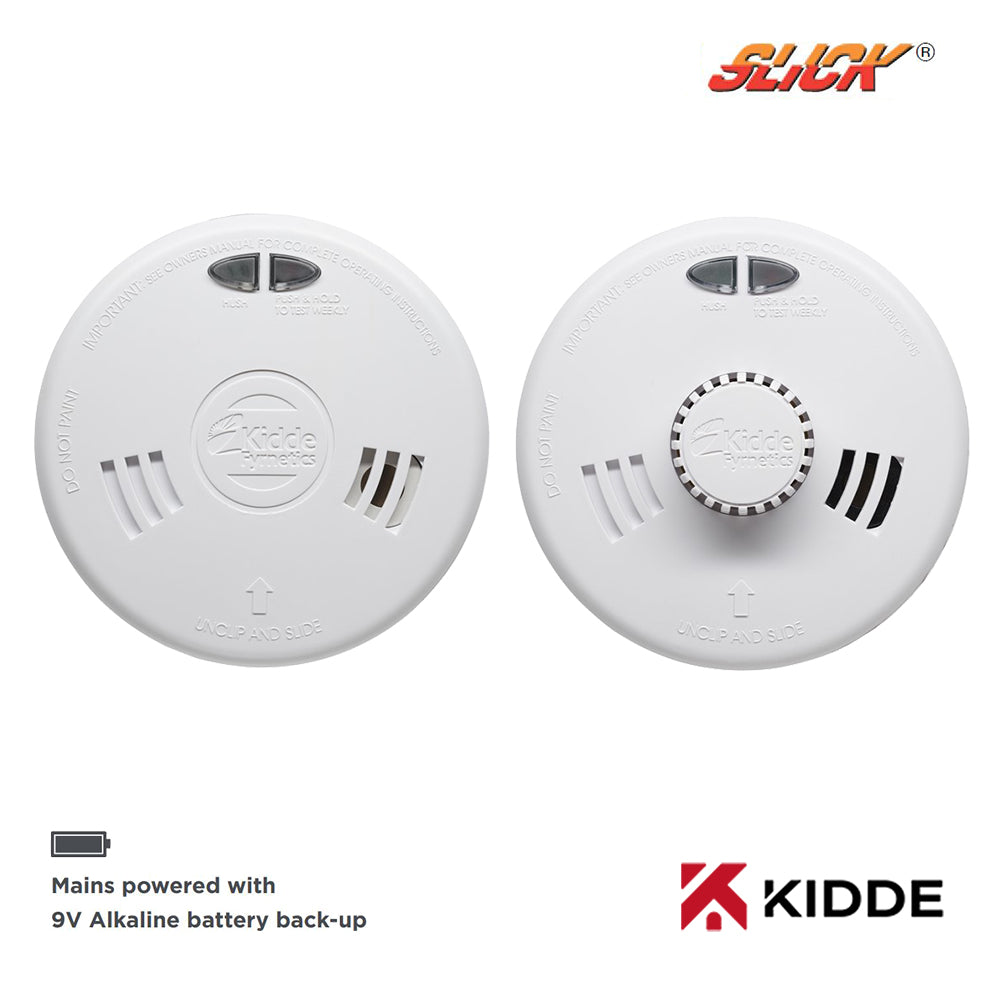 Kidde Slick 1x 2SFW Optical Smoke & 1x 3SFW Heat Alarm Kit Mains Power ...