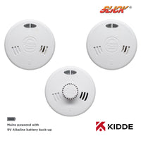 Kidde Slick 2x 2SFW Optical Smoke & 1x 3SFW Heat Alarm Kit Mains Powered with Alkaline Battery Back-Up