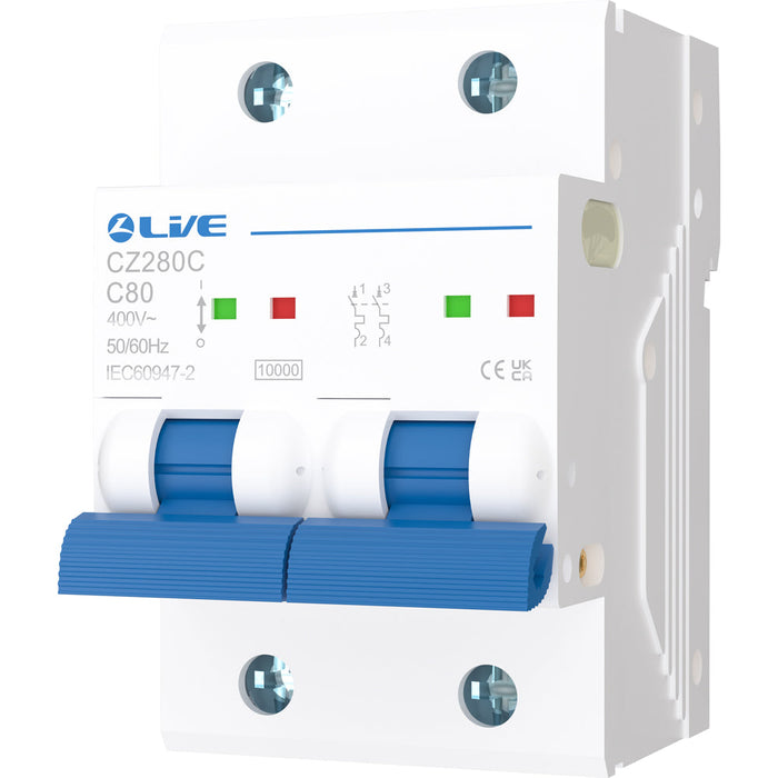 LIVE Electrical CZ280C Double Pole 80A C Curve 10kA MCB