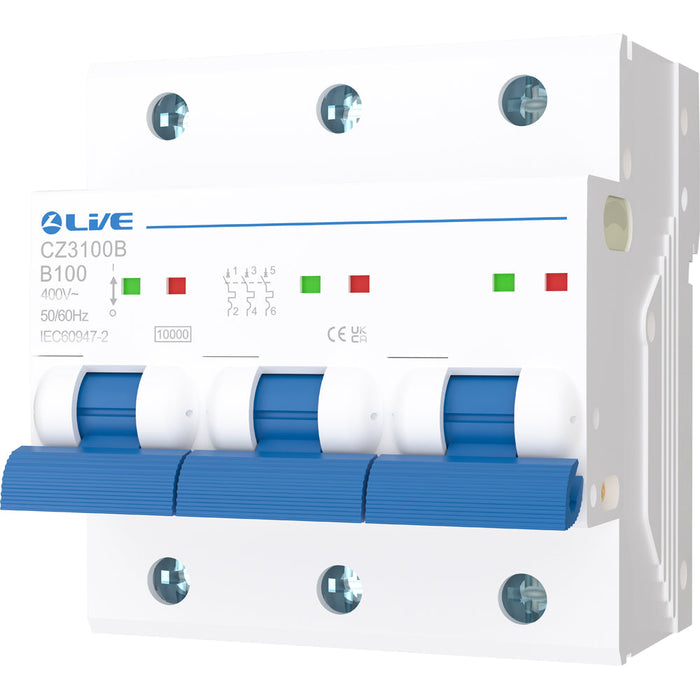 LIVE Electrical CZ3100B Triple Pole 100A B Curve 10kA MCB