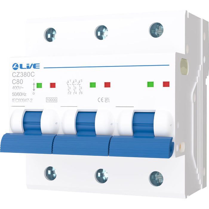 LIVE Electrical CZ380C Triple Pole 80A C Curve 10kA MCB