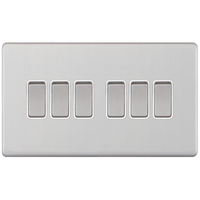 Selectric 5MPLUS-705 5M-PLUS Screwless 6 Gang 2 Way 10AX Plate Switch - Satin Chrome, White Insert