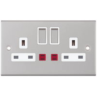 Selectric DSL124 5M 2 Gang 13A Switched DP Socket Outlet with Neon - Satin Chrome, White Insert