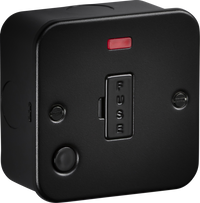 Knightsbridge M6000NFTB Metalclad 13A Unswitched Fused Spur with Neon & Flex Outlet - Textured Sand Black Finish