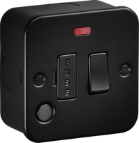 Knightsbridge M6300NFTB Metalclad 13A Switched Fused Spur with Neon & Flex Outlet - Textured Sand Black Finish