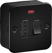 Knightsbridge M6300NTB Metalclad 13A Switched Fused Spur with Neon - Textured Sand Black Finish