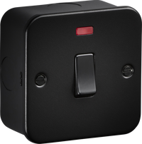 Knightsbridge M8341NTB Metalclad 20A 1G DP Switch with Neon - Textured Sand Black Finish