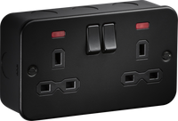 Knightsbridge MR9000NTB Metalclad 13A 2G DP Switched Socket with Neons - Textured Sand Black Finish