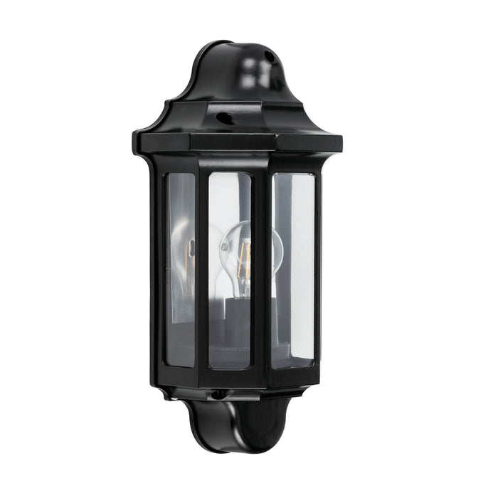 Saxby 1818S Traditional half lantern IP44 15W Satin black paint & clear pc 15W LED E27 (Required) - westbasedirect.com