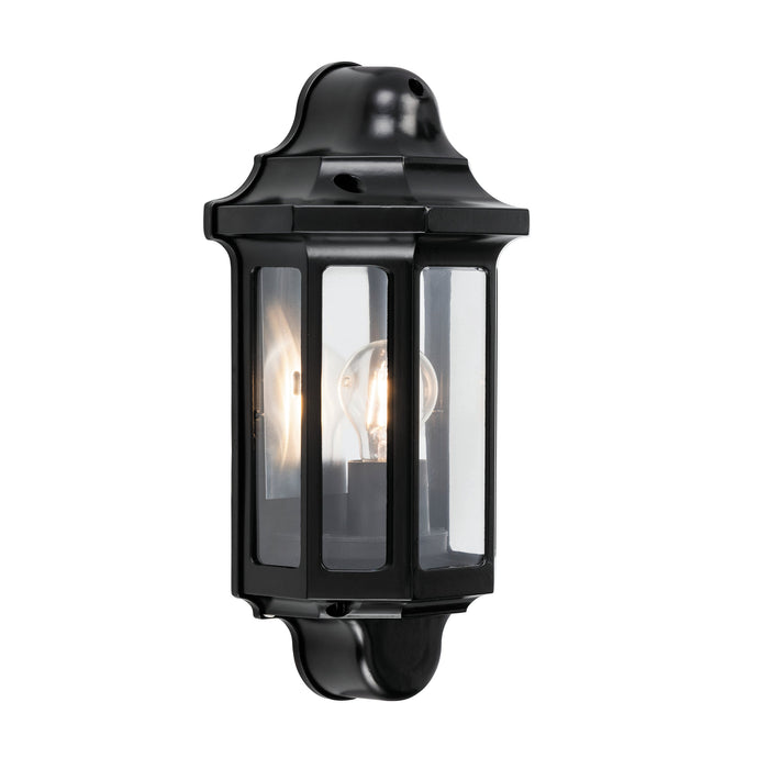 Saxby 1818S Traditional half lantern IP44 15W Satin black paint & clear pc 15W LED E27 (Required) - westbasedirect.com