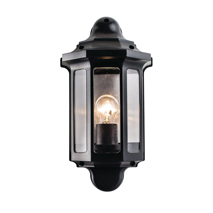 Saxby 1818S Traditional half lantern IP44 15W Satin black paint & clear pc 15W LED E27 (Required) - westbasedirect.com