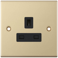 Selectric DSL819 5M 1 Gang 13A Unswitched Socket Outlet - Satin Brass, Black Insert