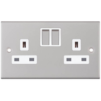Selectric DSL151 5M 2 Gang 13A Switched SP Socket Outlet - Satin Chrome, White Insert