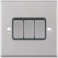 Selectric 7MPRO-703 7M-PRO 3 Gang 2 Way 10AX Plate Switch - Satin Chrome, Grey Insert