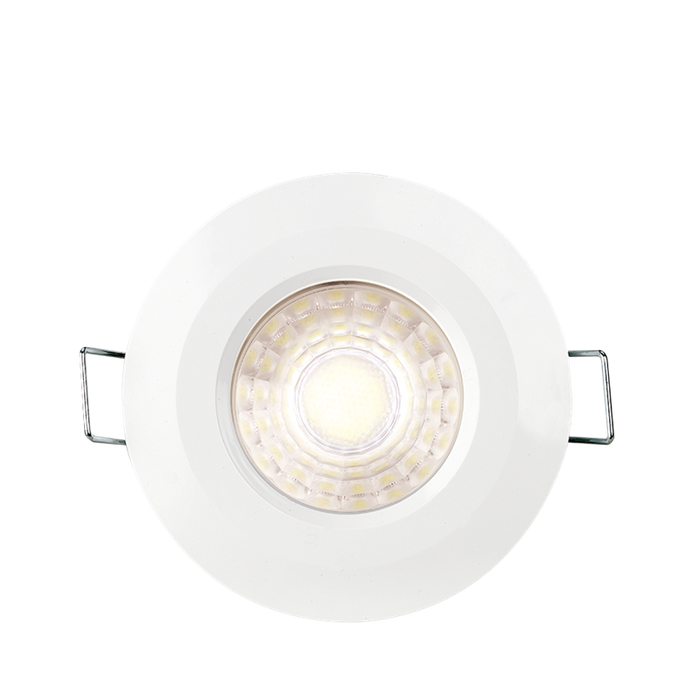 Aurora AU-R6FF/40 220-240V 6W 620lm IP65 Fixed Dimmable Led Integrated Fire & Acoustic Rated Downlight White Bezel Fast Fix 4000K