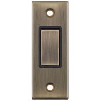 Selectric DSL679 5M 1 Gang 2 Way 10AX Architrave Plate Switch - Antique Brass, Black Insert