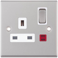 Selectric 7MPRO-123 7M-PRO 1 Gang 13A Switched DP Socket Outlet with Neon - Satin Chrome, White Insert
