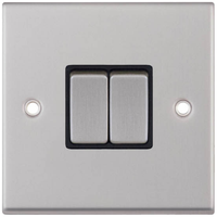 Selectric 7MPRO-202 7M-PRO 2 Gang 2 Way 10AX Plate Switch - Satin Chrome, Black Insert