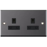 Selectric 7MPRO-420 7M-PRO 2 Gang 13A Unswitched Socket Outlet with 2 Earth Terminals - Black Nickel, Black Insert
