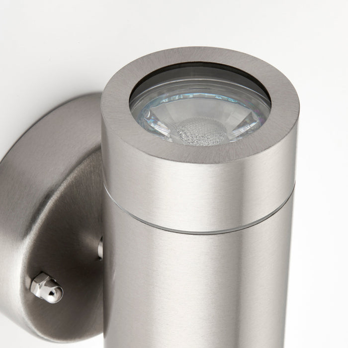 Saxby 13802 Palin 2lt wall IP44 7W Brushed stainless steel & clear glass 2 x 7W LED GU10 (Required) - westbasedirect.com