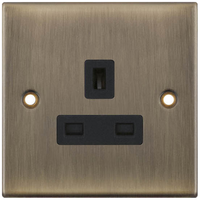 Selectric DSL619 5M 1 Gang 13A Unswitched Socket Outlet - Antique Brass, Black Insert