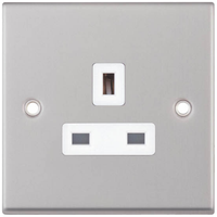 Selectric 7MPRO-119 7M-PRO 1 Gang 13A Unswitched Socket Outlet Satin Chrome, White Insert
