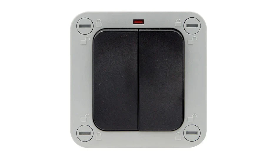 Timeguard TW1222 Weathersafe IP66 Twin Gang 2 Way 20AX Switch with Neon - westbasedirect.com
