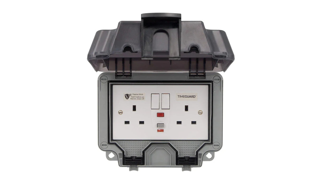 Timeguard TW1409DPP Weathersafe IP66 2 Gang 13A Switched Socket DP with Passive RCD - westbasedirect.com