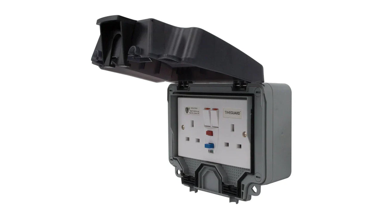Timeguard TW1409DPA Weathersafe IP66 2 Gang 13A Switched Socket DP with Active RCD - westbasedirect.com