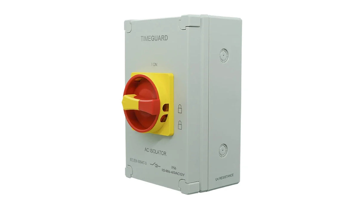 Timeguard IS4N-40ACGY Weathersafe IP66 AC Rotary Isolator Switch 4 Pole 40A