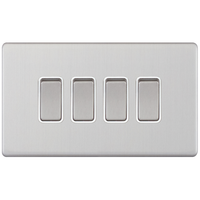 Selectric 5MPLUS-704 5M-PLUS Screwless 4 Gang 2 Way 10AX Plate Switch - Satin Chrome, White Insert