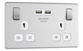 BG FBS22U3W Flatplate Screwless Double Socket + 2x USB - White Insert - Brushed Steel - westbasedirect.com