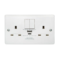 Crabtree 4306/USBC Capital White Moulded 13A 2 Gang SP Switched Socket with 1x USB Type-A & 1x USB Type-C 20W