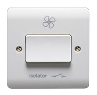 Crabtree CR1008 Instinct White Moulded 10A TP Fan Isolator Switch with Isolator & Fan Symbol