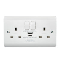 Crabtree CR1306/USBC3 Instinct White Moulded 13A 2 Gang SP Switched Socket with 1x USB Type-A & 1x USB Type-C 30W