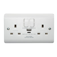 Crabtree CR1306/USBC Instinct White Moulded 13A 2 Gang SP Switched Socket with 1x USB Type-A & 1x USB Type-C 20W