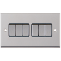 Selectric 7MPRO-705 7M-PRO 6 Gang 2 Way 10AX Plate Switch - Satin Chrome, Grey Insert