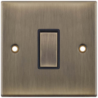 Selectric DSL601 5M 1 Gang 2 Way 10AX Plate Switch - Antique Brass, Black Insert