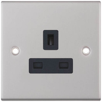 Selectric DSL219 5M 1 Gang 13A Unswitched Socket Outlet - Satin Chrome, Black Insert